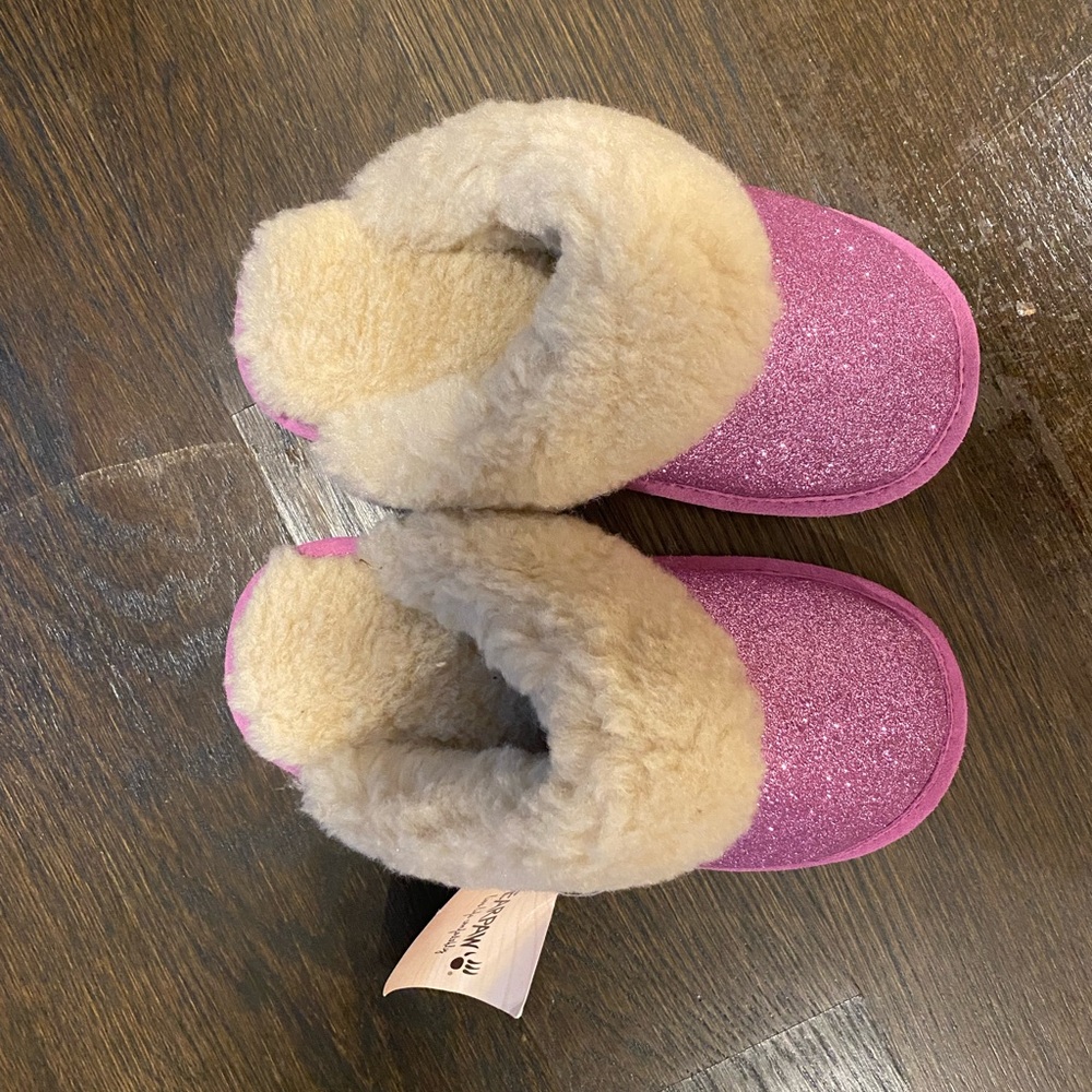 BearPaw Pink Wool Lined kids slippers